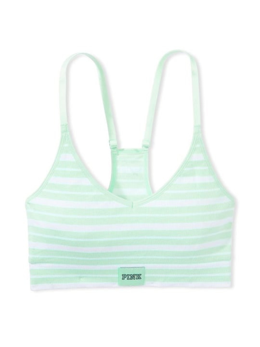 PINK Victoria's Secret Mint Green and White Striped Ribbed Racerback Bralette